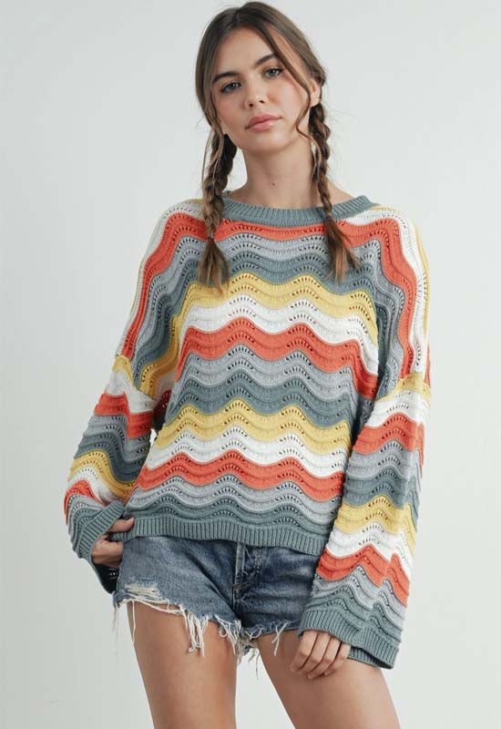 Knit Sweater - Multi Denim Print