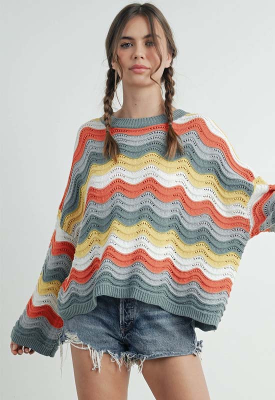 Knit Sweater - Multi Denim Print