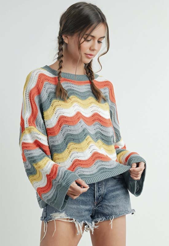 Knit Sweater - Multi Denim Print