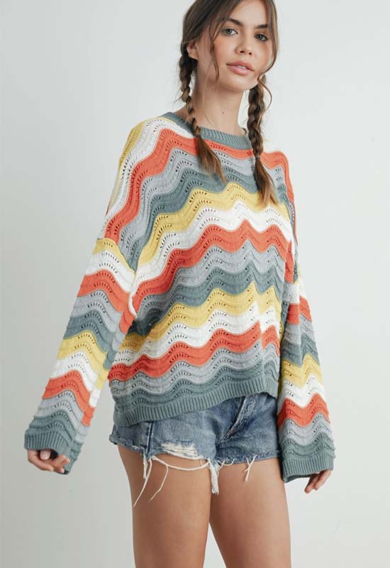 Knit Sweater - Multi Denim Print