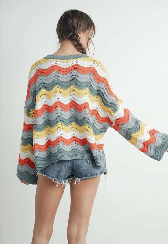 Knit Sweater - Multi Denim Print