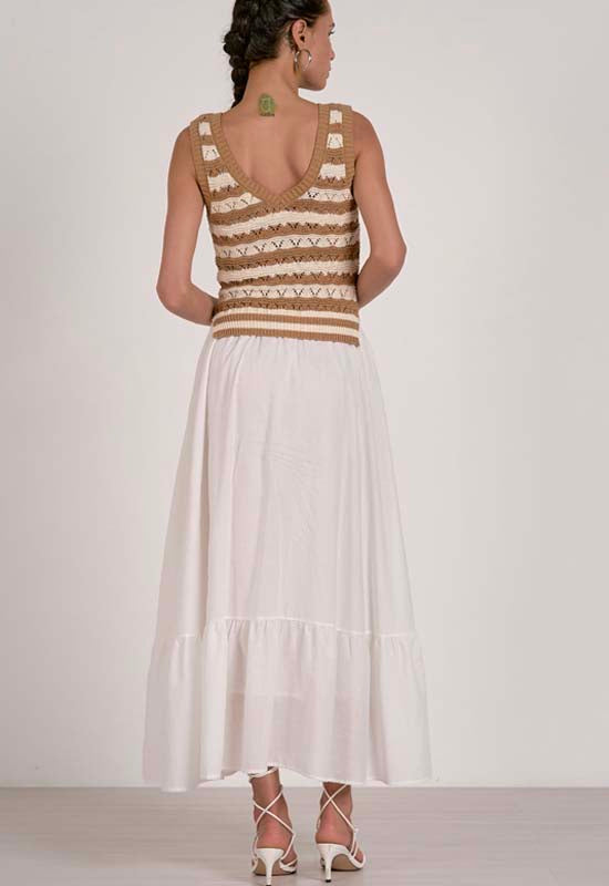 Elan - Woven Knit Mix Midi Dress White Combo