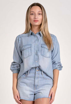 Elan - Button Down Wide Sleeve Top Blue