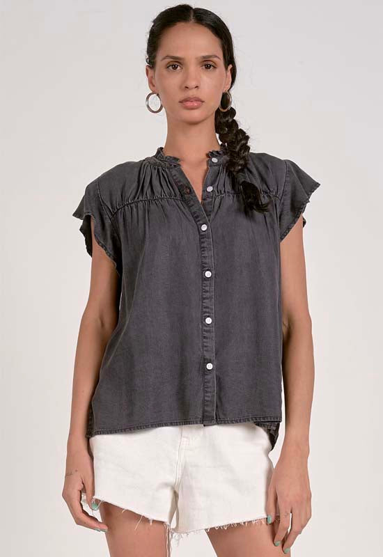 Elan - Cap Sleeve Button Down Grey