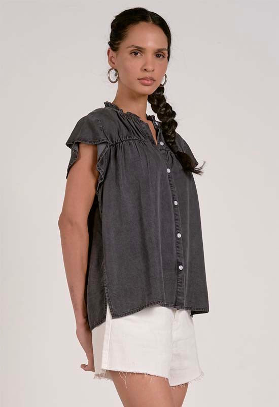 Elan - Cap Sleeve Button Down Grey