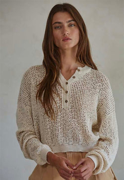 Henley See Thru Sweater - Natural