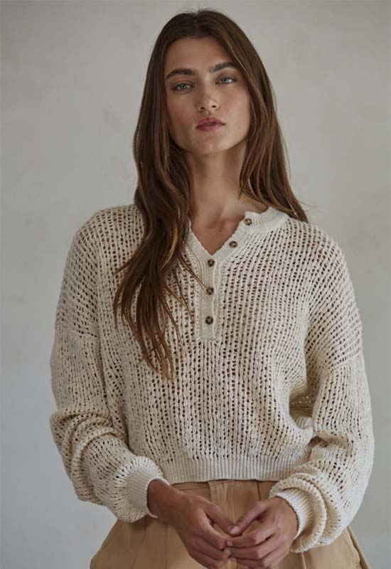 Henley See Thru Sweater - Natural