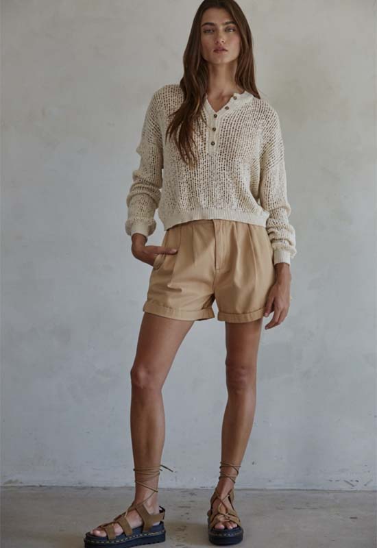 Henley See Thru Sweater - Natural