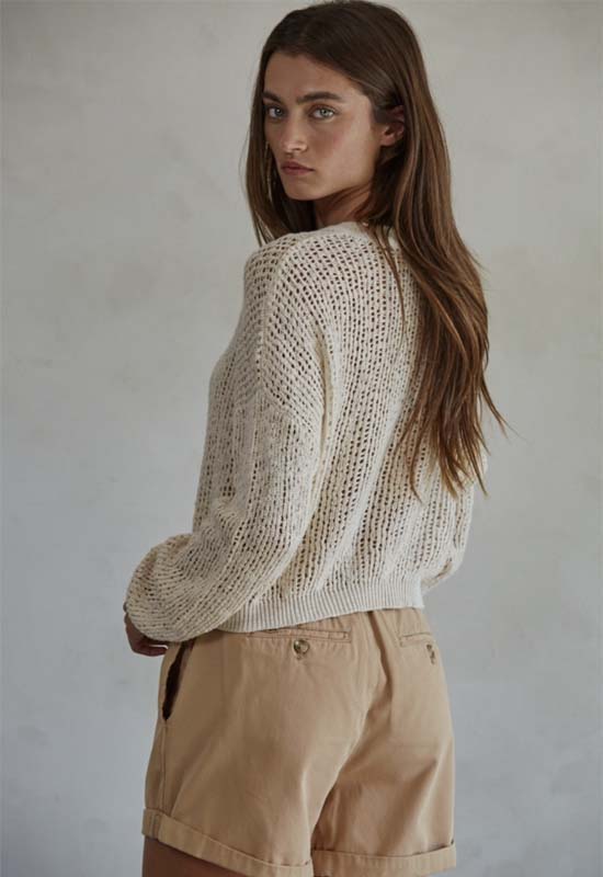 Henley See Thru Sweater - Natural