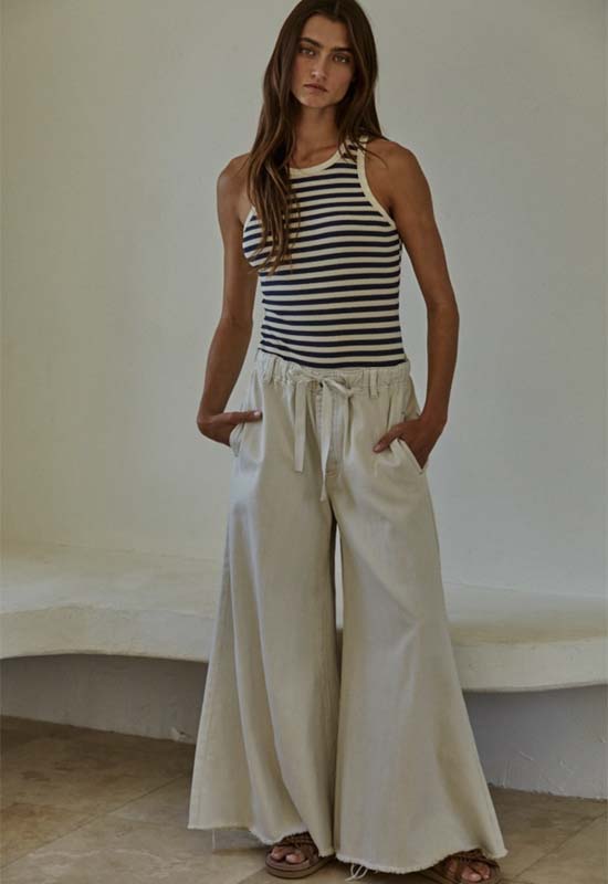 Ribbed Striped Tank - Cream Navy