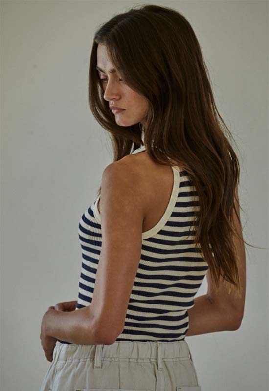 Ribbed Striped Tank - Cream Navy