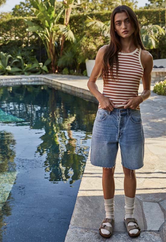 Ribbed Striped Tank Top - Cream Camel