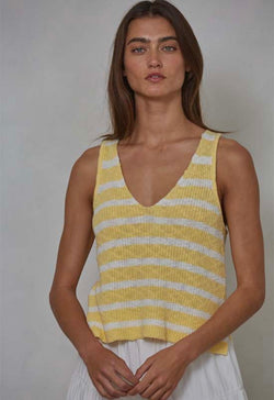 V-Neck Sleeveless Top Yellow ivory Stripe
