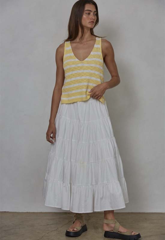 V-Neck Sleeveless Top Yellow ivory Stripe