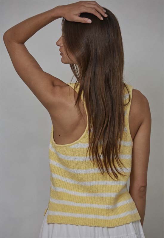 V-Neck Sleeveless Top Yellow ivory Stripe