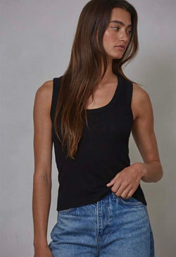Ribbed Scoop Neck Tank - Black