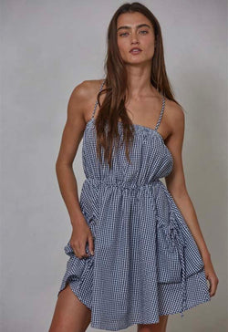 Gingham Mini Dress - Navy Ivory