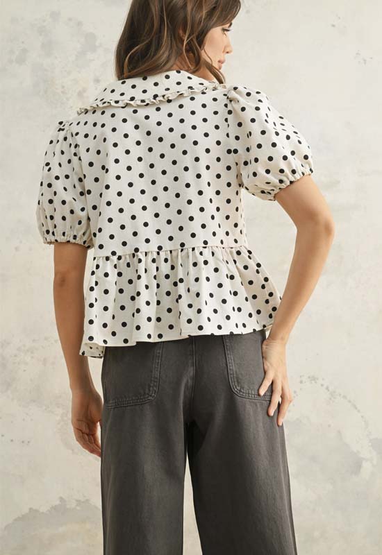 Polka Dot Linen Blouse - Oatmeal