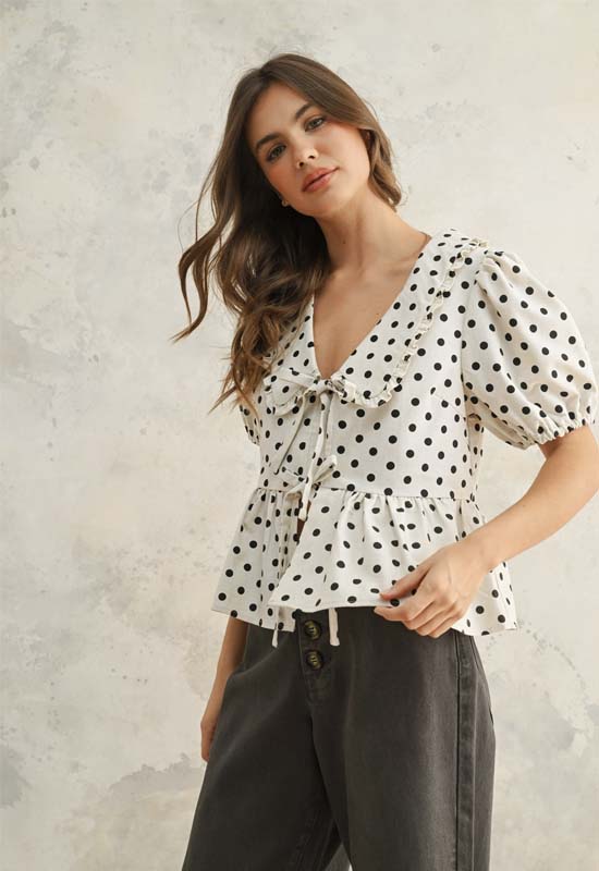 Polka Dot Linen Blouse - Oatmeal