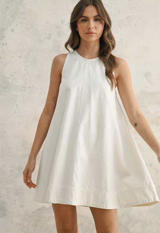 Sleeveless A-Line Dress - White