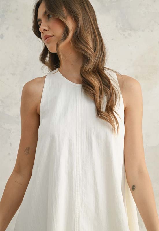 Sleeveless A-Line Dress - White