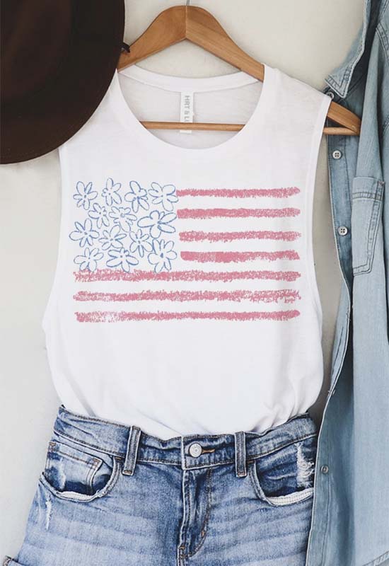American Flag Tank Top - White