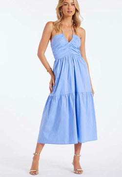 Bishop & Young - Aeris Stripe Halter Dress Blue Stripe
