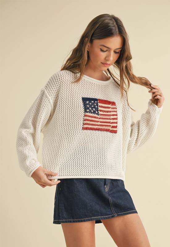 American Flag Knit Sweater - Ivory