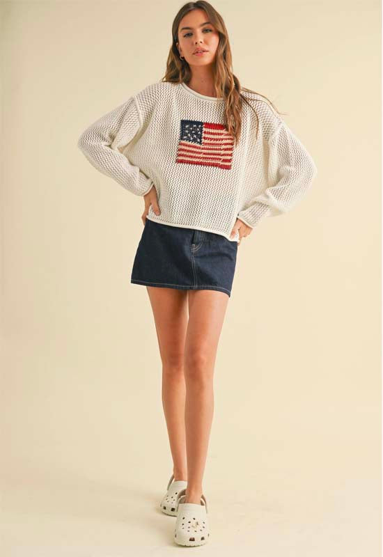 American Flag Knit Sweater - Ivory