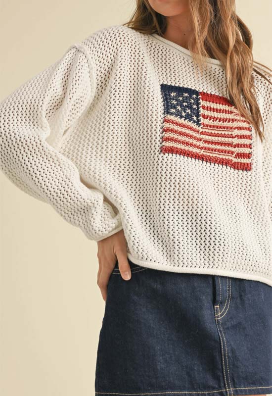 American Flag Knit Sweater - Ivory