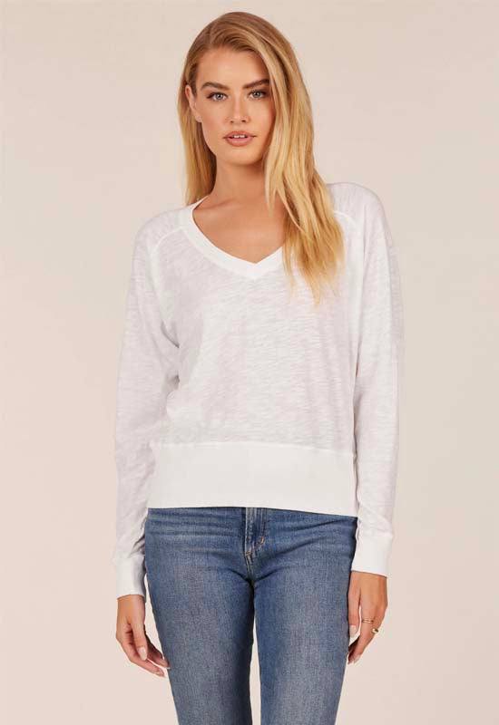 Bobi - V-Neck Raglin Long Sleeve White