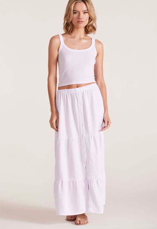 Bobi - Tiered Button Front Maxi Skirt White