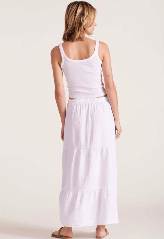 Bobi - Tiered Button Front Maxi Skirt White