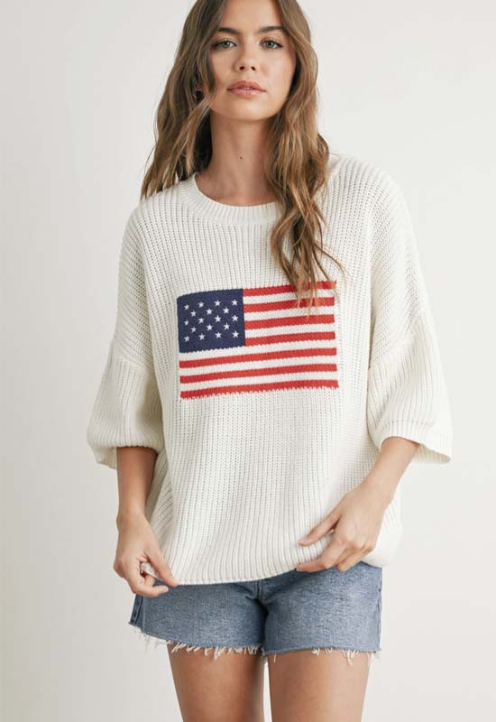 American Flag Sweater - Ivory Multi