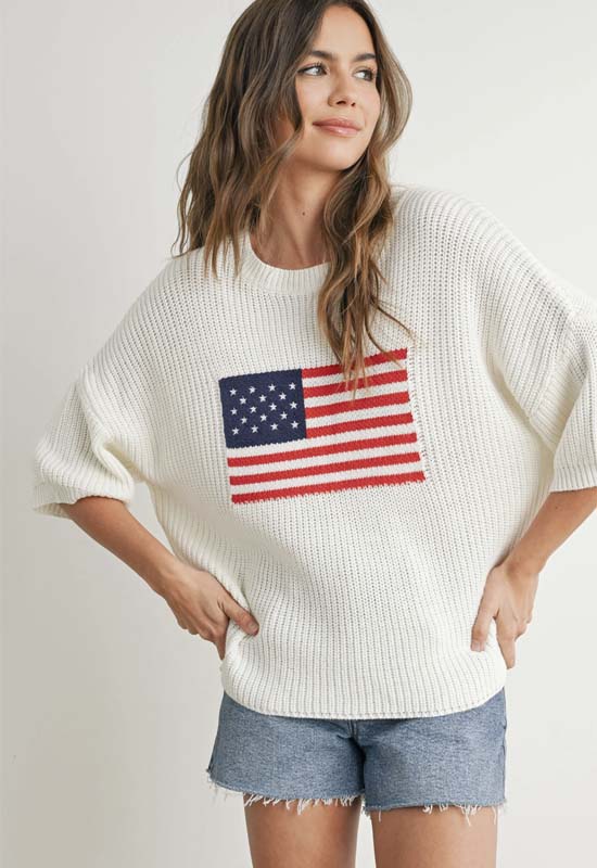 American Flag Sweater - Ivory Multi