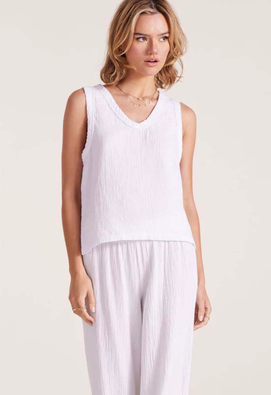 Bobi - V-Neck Raw Edge Tank White