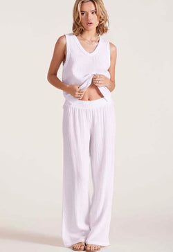 Bobi - Smocked Waist Wide Leg Pant White