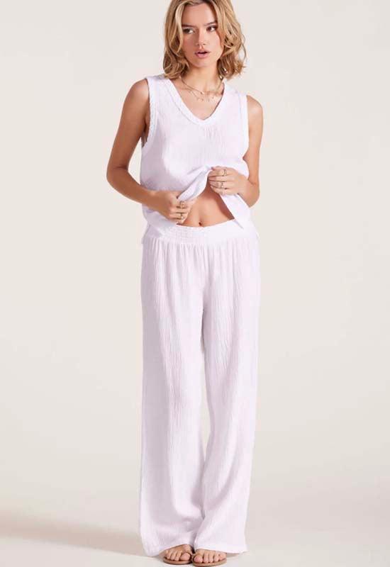 Bobi - Smocked Waist Wide Leg Pant White