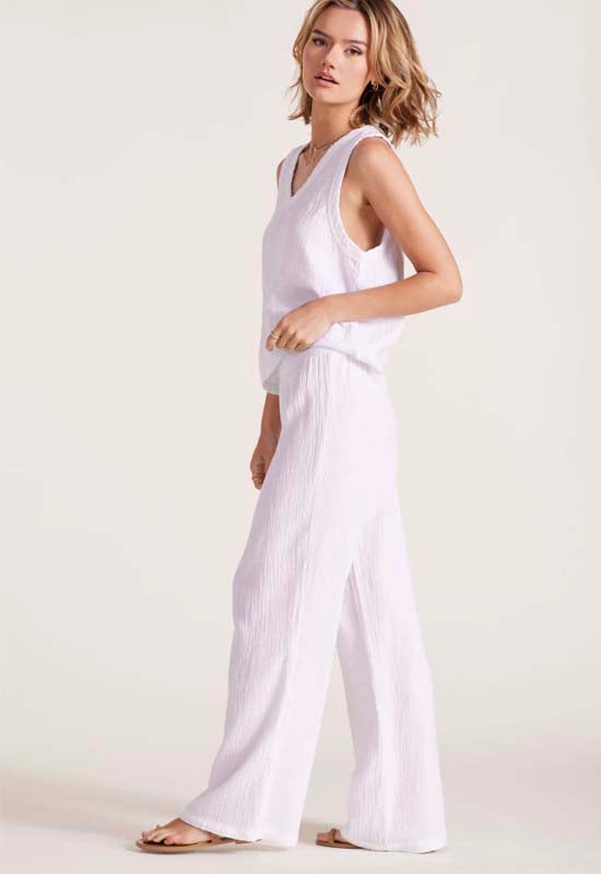 Bobi - Smocked Waist Wide Leg Pant White