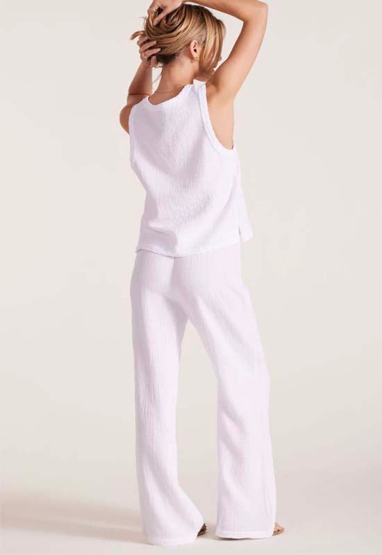 Bobi - Smocked Waist Wide Leg Pant White
