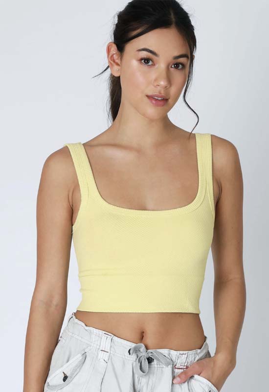 NIKIBIKI - Chevron Rib Crop Top Pale Lemon