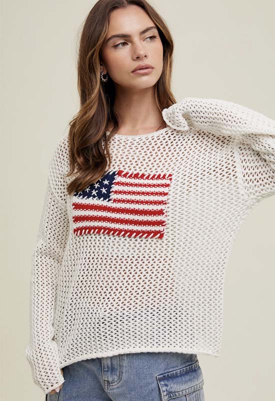 American Flag Flag Open Knit Sweater - Off White