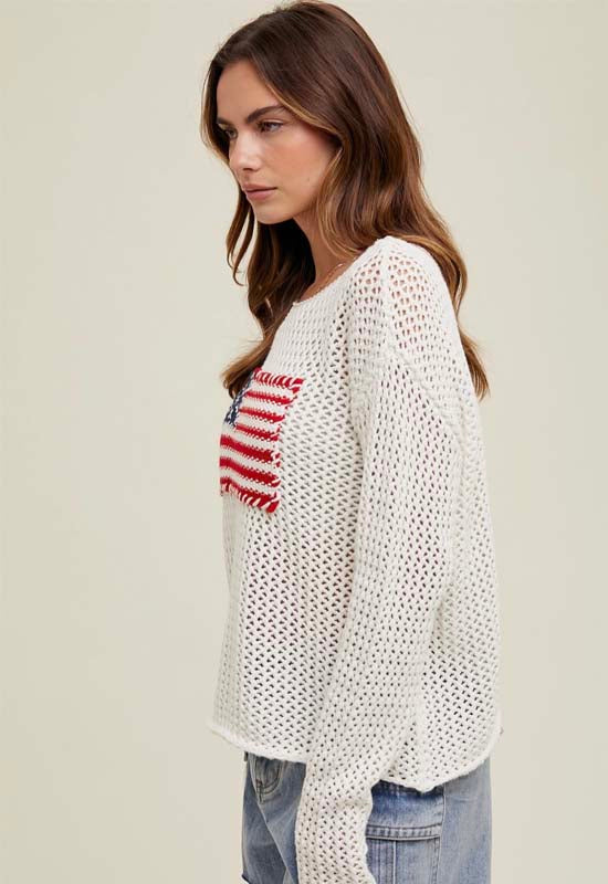 American Flag Flag Open Knit Sweater - Off White