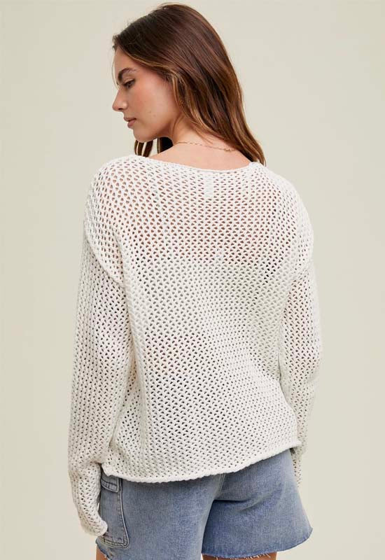 American Flag Flag Open Knit Sweater - Off White