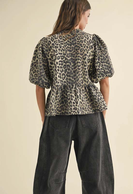 MIOU MUSE T4919-LEOPARD TIE FRONT BLOUSE LEOPARD PRNT - T4919-LEOPARD-MIOU MUSE