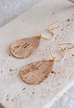 Lightweight Teardrop Earrings - Gold Cork