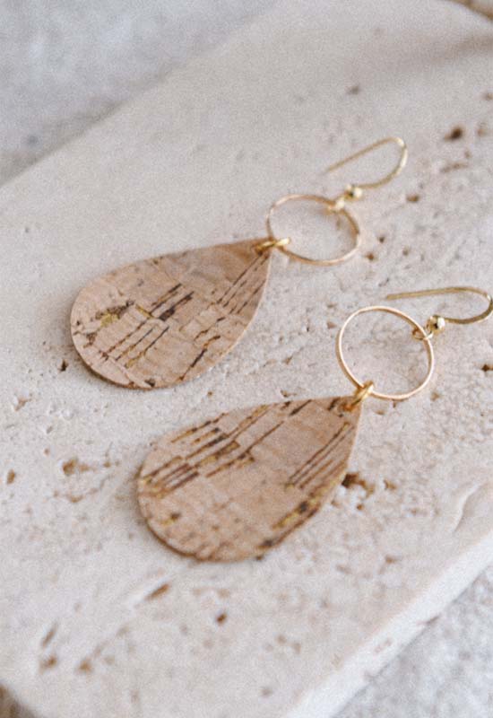 Lightweight Teardrop Earrings - Gold Cork