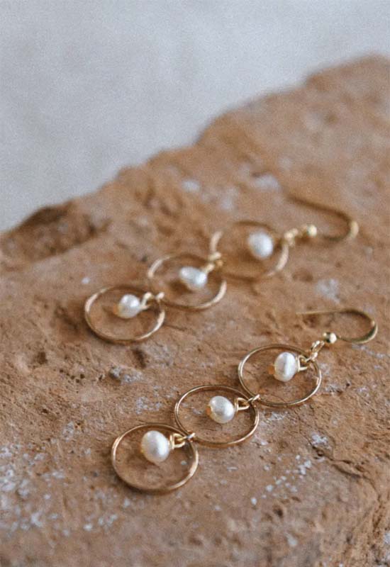 Cascade Triple Hoop Earrings - Pearl