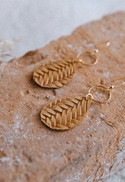 Lightweight Braided Teardrop Earrings - Mustard