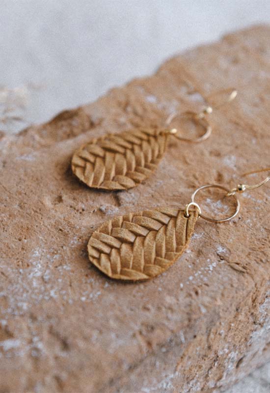 Lightweight Braided Teardrop Earrings - Mustard
